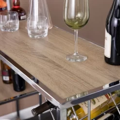 Befail Serving Table With Bar Storage Natural/Chrome - Aiden Lane