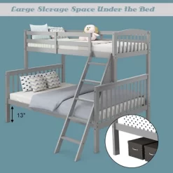 Costway Twin Over Full Bunk Bed Rubber Wood Convertible With Ladder Guardrail -Online Furniture Store GUEST de3ce988 53eb 4694 ad67 f0e4a2bf00cd