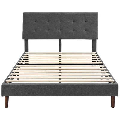 BIKAHOM Upholstered Platform Bed With Square Stitch Headboard, Dark Grey 1 BIKAHOM Upholstered Platform Bed With Square Stitch Headboard, Dark Grey