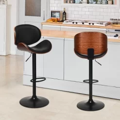 Costway Set Of 2 Bentwood Barstool Mid-Century Adjustable Swivel PU Leather Curved Back -Online Furniture Store GUEST dfe59066 658b 4ab6 8353 03d200d94977