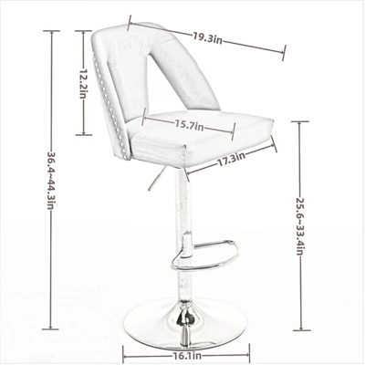 Birkin Set Of 2 360° Armless Velvet Swivel Adjustable Height Bar Stool With Nailheads For Home Pub And Kitchen Island-Maison Boucle 3 Birkin Set Of 2 360° Armless Velvet Swivel Adjustable Height Bar Stool With Nailheads For Home Pub And Kitchen Island-Maison Boucle - Image 3