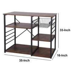 Wood And Metal Bakers Rack With 4 Shelves And Wire Basket Brown/Black - Benzara -Online Furniture Store GUEST e0a7a30f c733 4d8c b564 69c24696d102