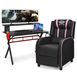 Costway Gaming Desk & Chair Set 48'' Computer Desk & Massage Recliner Chair Black + White/Blue/Pink/Red -Online Furniture Store GUEST e0ae29b7 2626 46c2 a027 b107ca9841ef