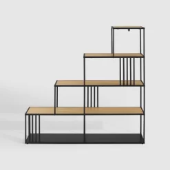 55.5" Modern 4 Shelf With Metal Bar Room Divider Bookcase Coastal Oak/Black - Saracina Home -Online Furniture Store GUEST e2b6c1ac 89cc 4599 81cf 4c065be0aa23
