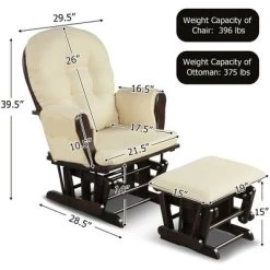 Costway Glider And Ottoman Cushion Set Wood Baby Nursery Rocking Chair