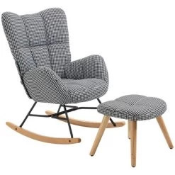 HOMCOM Glider Rocker With Ottoman Set, Houndstooth Nursery Rocking Chair, Upholstered Wingback Armchair For Living Room And Bedroom -Online Furniture Store GUEST e45591a7 15db 4a19 a251 6084b942eaa6