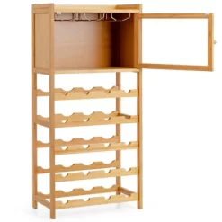 Costway 20-Bottle Bamboo Wine Rack Cabinet Freestanding Display Shelf W/ Glass Hanger -Online Furniture Store GUEST e4d9af71 9ef1 4301 b610 d13229cd984e