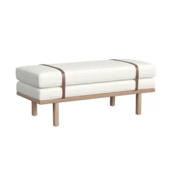 Upholstered Bench With Wood Base Cream Boucle - HomePop