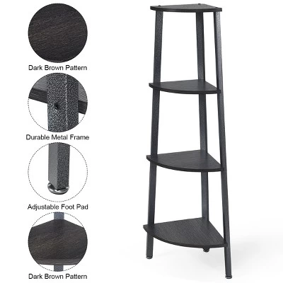 Costway 4-Tier Corner Shelf Metal Storage Rack Domestic Bookcase Display Stand Wood Grey 7 Costway 4-Tier Corner Shelf Metal Storage Rack Domestic Bookcase Display Stand Wood Grey - Image 7