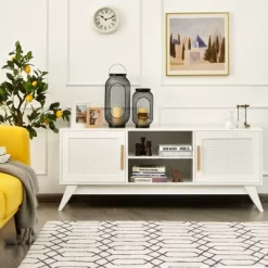 Costway TV Stand Entertainment Media Console W/ 2 Rattan Cabinets & Open Shelves -Online Furniture Store GUEST e5777d91 c3a5 4488 9a03 1a3eed8da4db