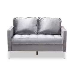 Baxton Studio Clara Velvet Fabric Upholstered 2 Seater Loveseat Gray - BaxtonStudio