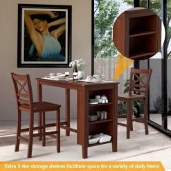Costway 3PCS Counter Height Pub Dining Table Set W/ Storage Shelves&2 Bar Chairs -Online Furniture Store GUEST e7878bde 19e4 40a6 80f6 1c9449a18b8e