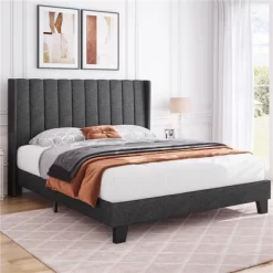 Yaheetech Upholstered Bed Frame With Wing Side