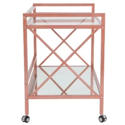 Merrick Lane Rolling Bar Cart Contemporary Kitchen Serving Cart With Mirrored Bottom Shelf And Crisscross Rose Gold Metal Frame -Online Furniture Store GUEST ea7a8c5a 7114 44ec b458 0e158b8af36f