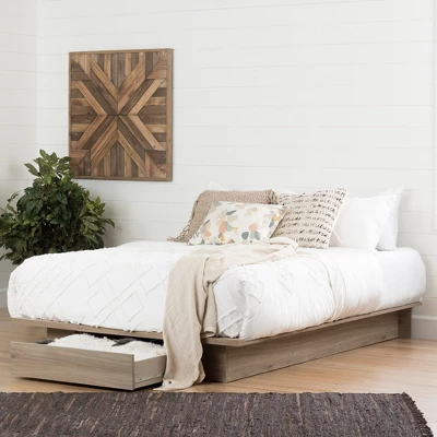 Queen Primo Platform Bed With Drawer Rustic Oak - South Shore 1 Queen Primo Platform Bed With Drawer Rustic Oak - South Shore