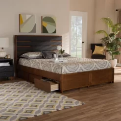 Elin Wood Platform Storage Bed With Drawers Dark Gray/Walnut - Baxton Studio -Online Furniture Store GUEST ec01ed90 d6ce 460b 9773 276a7ff5aaad