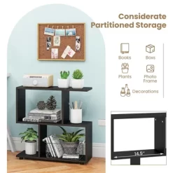 Costway 2 PCS 2-Tier Bookshelf Free Standing Wooden Display S-Shaped Shelf Storage Rack Black/Brown -Online Furniture Store GUEST ec927797 8b1b 4b1a 8db4 7a35287b8ab8