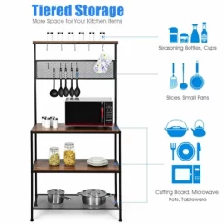 Costway 4-Tier Kitchen Bakers Rack Microwave Oven Stand Industrial W/Hooks & Mesh Panel -Online Furniture Store GUEST ed35ca41 3dd7 4da4 820f 61ae2b2c1870
