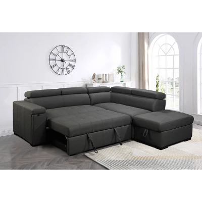 Mateo Stain Resistant Fabric Storage Sectional With Pullout Bed Gray - Abbyson Living 2 Mateo Stain Resistant Fabric Storage Sectional With Pullout Bed Gray - Abbyson Living - Image 2