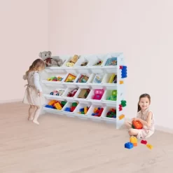 UNiPLAY Toy Organizer With 20 Removable Storage Bins And Block Play Panel, Multi-Size Bin Organizer
