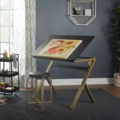 2pc Stellar Drawing Table With 36" Adjustable Top With Stool Set Black/Gold - Studio Designs -Online Furniture Store GUEST f04d874f 9fe4 4ee2 94ff 73c77c3c6e1d