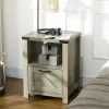 HOMCOM Farmhouse Side Table With 1 Drawer, 1 Open Shelf And Tabletop For Living Room, Set Of 2, Gray Oak