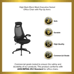 Emma And Oliver High Back Black Mesh Executive Swivel Office Chair With Flip-Up Arms -Online Furniture Store GUEST f1c3ba2a 5618 4130 9227 c06e5a323ff1
