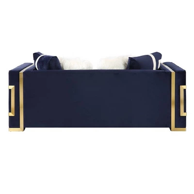 80" Virrux Loveseat Blue Velvet/Gold Finish - Acme Furniture 4 80" Virrux Loveseat Blue Velvet/Gold Finish - Acme Furniture - Image 4