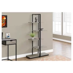 60" 5 Shelf Etagere Bookcase Metal Dark Taupe/Black - EveryRoom