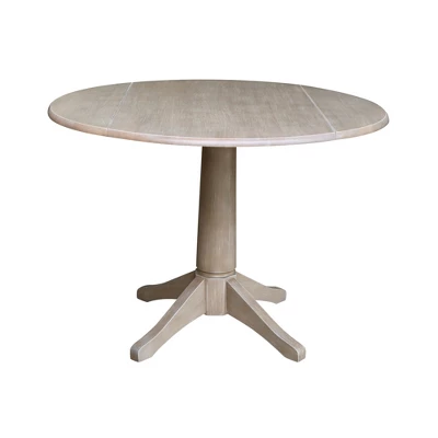 Alexandra Round Dual Drop Leaf Pedestal Table Washed Gray Taupe - International Concepts 8 Alexandra Round Dual Drop Leaf Pedestal Table Washed Gray Taupe - International Concepts - Image 8