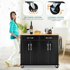 Costway 4-Door Rolling Kitchen Island Cart Buffet Cabinet W/ Towel Racks Drawers WhiteBlack -Online Furniture Store GUEST f452adb9 2fd5 47ce 95e1 e19a46894958