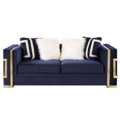 80" Virrux Loveseat Blue Velvet/Gold Finish - Acme Furniture 3 80" Virrux Loveseat Blue Velvet/Gold Finish - Acme Furniture - Image 3