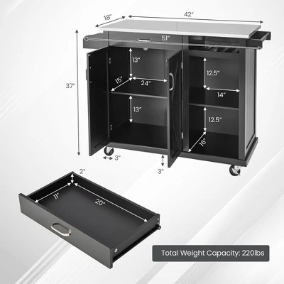 Costway Kitchen Island Cart Rolling Utility Trolley Stainless Steel Top Wine Rack 2 Costway Kitchen Island Cart Rolling Utility Trolley Stainless Steel Top Wine Rack - Image 2