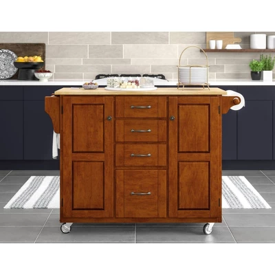 Create - A - Cart Kitchen Cart With Natural Top Cherry - Homestyles 1 Create - A - Cart Kitchen Cart With Natural Top Cherry - Homestyles