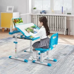 Costway Height Adjustable Kids Study Table And Chair Set W/Bookstand & Light Pink/Light Blue -Online Furniture Store GUEST f74f0988 49cc 4ed5 a956 160fecf08e2b
