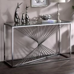 Wondry Geometric Inspired Sofa Table With Glass Top Chrome - MiBasics