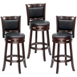 HOMCOM Classic Bar Stool Swivel Barstool With PU Leather Upholstered Mid-Back And Footrest, 30.25 Inch Seat Height, Set Of 3, Black -Online Furniture Store GUEST f85272c6 452f 4d12 ba92 64a122472954