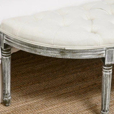 HOMCOM Vintage Semi-Circle Hallway Bench Tufted Upholstered Velvet-Touch Fabric Accent Seat With Rubberwood Legs, Off White 5 HOMCOM Vintage Semi-Circle Hallway Bench Tufted Upholstered Velvet-Touch Fabric Accent Seat With Rubberwood Legs, Off White - Image 5