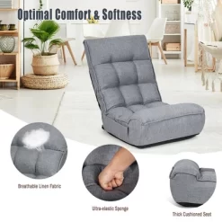 Costway 4-Position Floor Chair Folding Lazy Sofa W/Adjustable Backrest& Headrest Gray -Online Furniture Store GUEST fa32ba40 4c89 4f5f bfbc 85703aa6b2ff