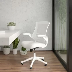Flash Furniture Mid-Back White Mesh Swivel Ergonomic Task Office Chair With White Frame And Flip-Up Arms