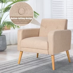 Costway Modern Accent Chair Upholstered Linen Armchair W/Rubber Wood Legs YellowBeigeGreyNavy 19 Costway Modern Accent Chair Upholstered Linen Armchair W/Rubber Wood Legs YellowBeigeGreyNavy -Online Furniture Store GUEST fa9c9f6e 9d7d 41c2 a795 b510cd2d8459