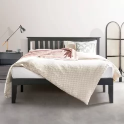 14" Marley Solid Wood Platform Bed With Paneled Headboard Black - Mellow