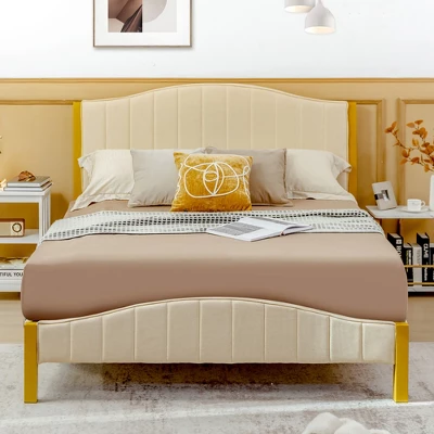 Costway FullQueen Size Upholstered Bed Frame Mattress Foundation Platform Quilted Headboard 2 Costway FullQueen Size Upholstered Bed Frame Mattress Foundation Platform Quilted Headboard - Image 2