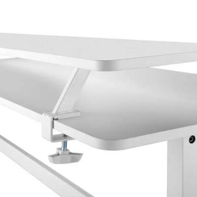 Tranzendesk Standing Desk With Clamp-On Shelf - 55" Sit To Stand Workstation With 55” Monitor Stand - White - Stand Steady 9 Tranzendesk Standing Desk With Clamp-On Shelf - 55" Sit To Stand Workstation With 55” Monitor Stand - White - Stand Steady - Image 9