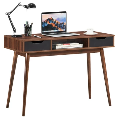 Costway Computer Desk Writing Table W/ Drawers Laptop PC Workstation Home OakWalnut 10 Costway Computer Desk Writing Table W/ Drawers Laptop PC Workstation Home OakWalnut - Image 10