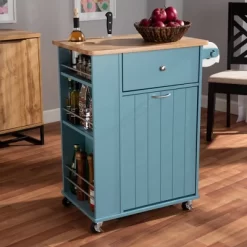 Liona Sky Wood Kitchen Storage Cart Blue/Natural - Baxton Studio -Online Furniture Store GUEST fcbd27ca 0420 4ac0 89ea ebbfb6c7d20f