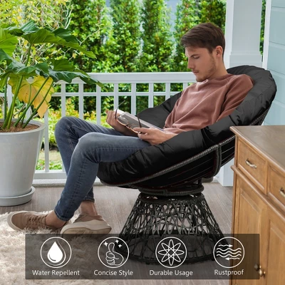 Costway Rattan Papasan Chair Ergonomic Chair 360-degree Swivel Soft Cushion Garden Red BlackGreen 5 Costway Rattan Papasan Chair Ergonomic Chair 360-degree Swivel Soft Cushion Garden Red BlackGreen - Image 5