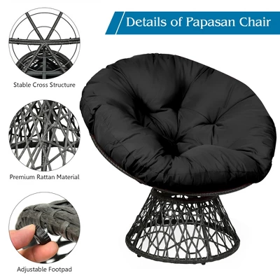 Costway Rattan Papasan Chair Ergonomic Chair 360-degree Swivel Soft Cushion Garden Red BlackGreen 8 Costway Rattan Papasan Chair Ergonomic Chair 360-degree Swivel Soft Cushion Garden Red BlackGreen - Image 8