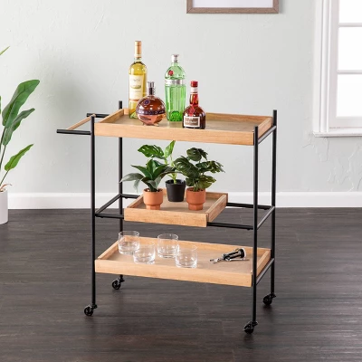Jengarn Rolling Bar Cart Natural/Black - Aiden Lane 2 Jengarn Rolling Bar Cart Natural/Black - Aiden Lane - Image 2