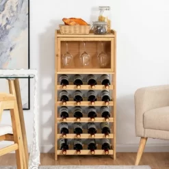 Costway 20-Bottle Bamboo Wine Rack Cabinet Freestanding Display Shelf W/ Glass Hanger -Online Furniture Store GUEST fdb0d106 95f9 4083 95ab 548f073ce6f9